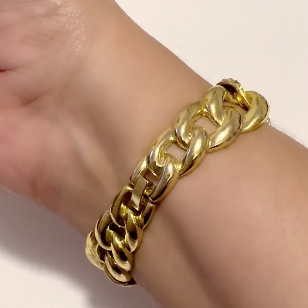 Beautiful Gold Link Bracelet With Pave’ Design - Picture 2 of 2
